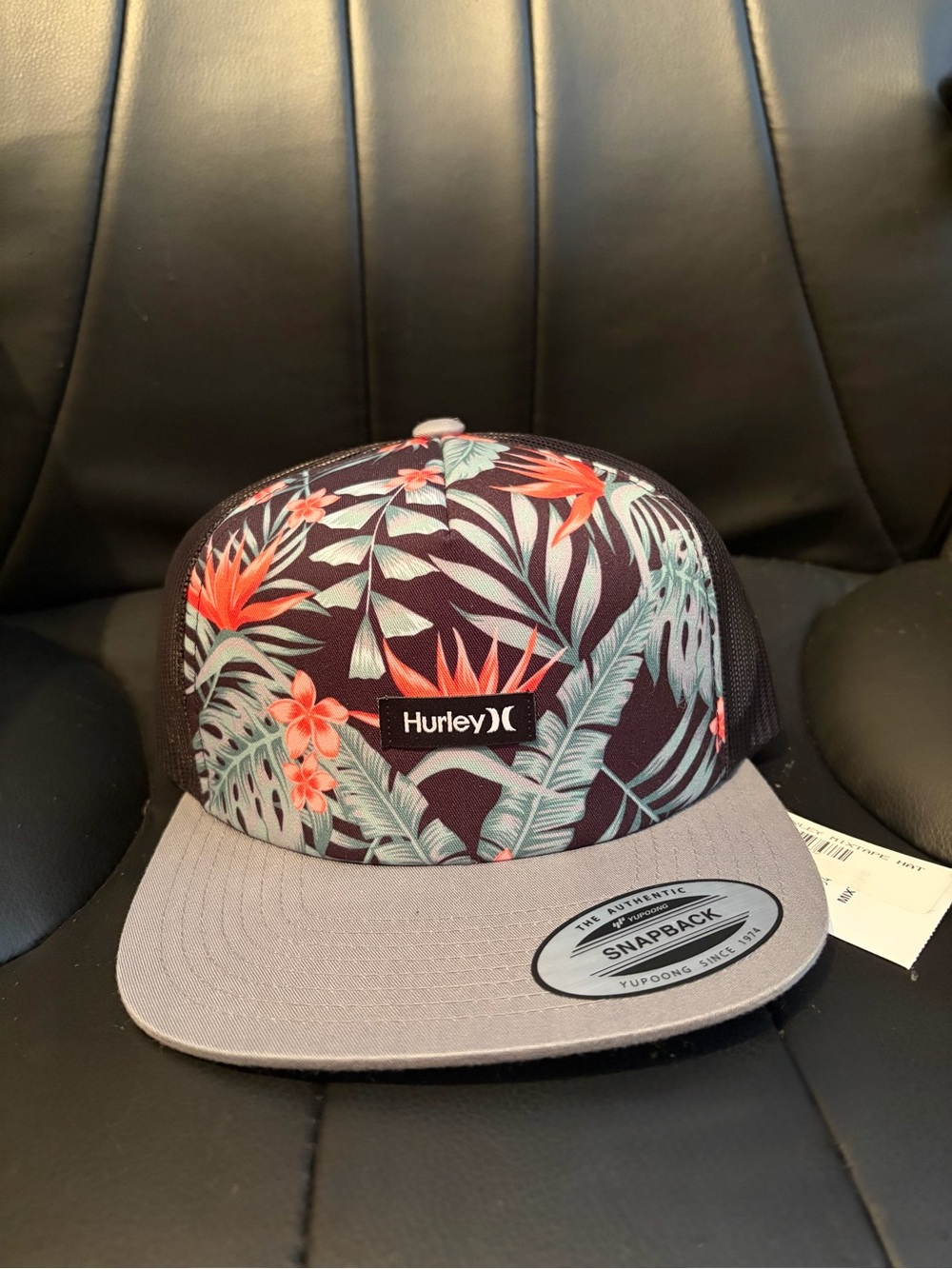 Hurley Floral Snapback Hat - Black, Gray & Orange